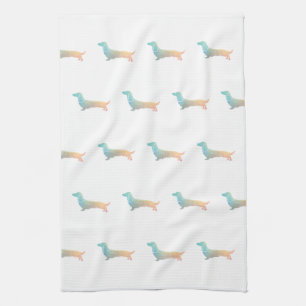 Long Haired Dachshund Geo Silhouette Pastel Kitchen Towel