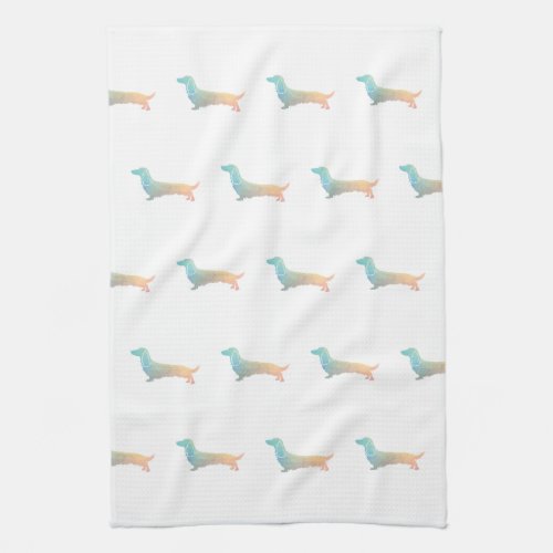 Long Haired Dachshund Geo Silhouette Pastel Kitchen Towel