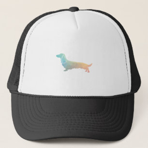 Long Haired Dachshund Geo Silhouette Pastel Trucker Hat