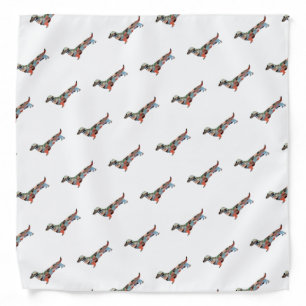 Long Haired Dachshund Geo Silhouette Plaid Bandana