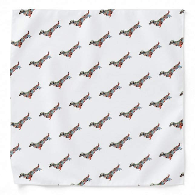Long Haired Dachshund Geo Silhouette Plaid Bandana (Front)