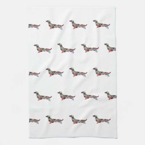 Long Haired Dachshund Geo Silhouette Plaid Kitchen Towel