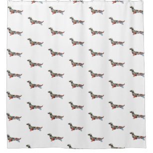 Long Haired Dachshund Geo Silhouette Plaid Shower Curtain