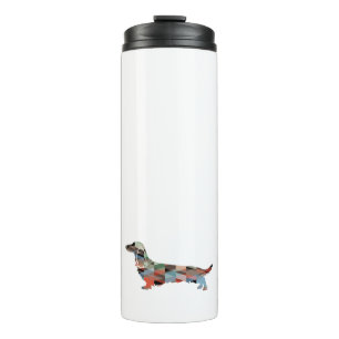 Long Haired Dachshund Geo Silhouette Plaid Thermal Tumbler