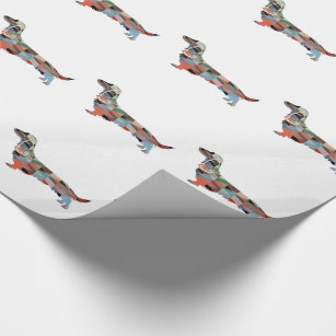 Long Haired Dachshund Geo Silhouette Plaid Wrapping Paper