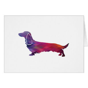 Long Haired Dachshund Geo Silhouette Purple Card
