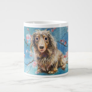 Long-Haired Dachshund in Cherry Blossoms  Giant Coffee Mug