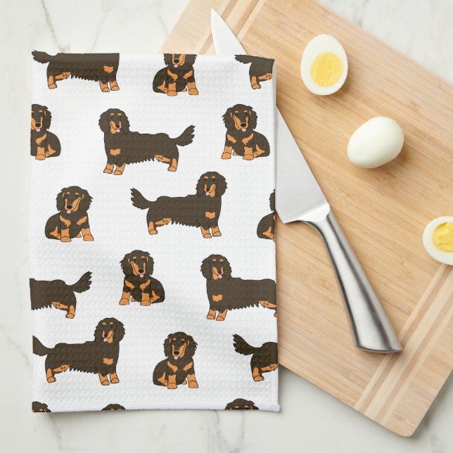 Long-haired Dachshund Kitchen Towel (Quarter Fold)