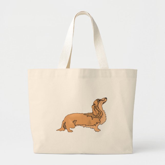 Long Haired Dachshund Large Tote Bag (Front)