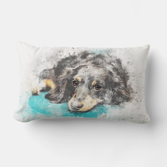 Long Haired Dachshund Lumbar Pillow (Front)