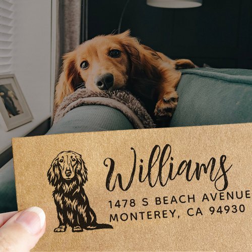  Long Haired Dachshund Owner Return Address Dog Self_inking Stamp