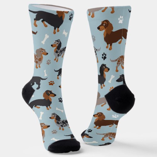 Long haired Dachshund Paws and Bones Pattern Socks
