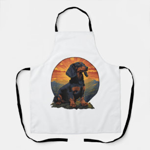 Long Haired Dachshund pet lover retro vintage Apron