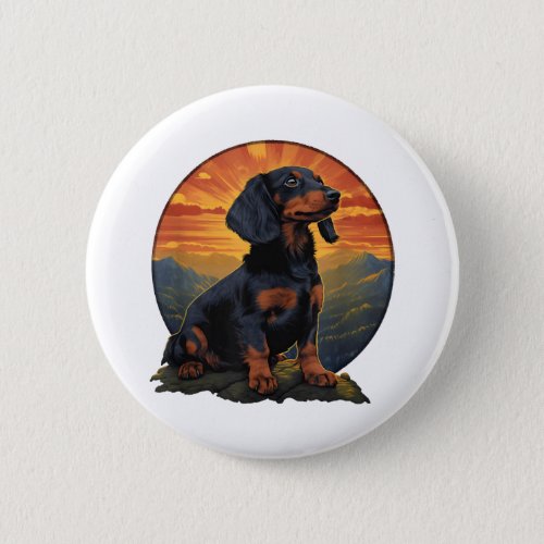 Long Haired Dachshund pet lover retro vintage Button