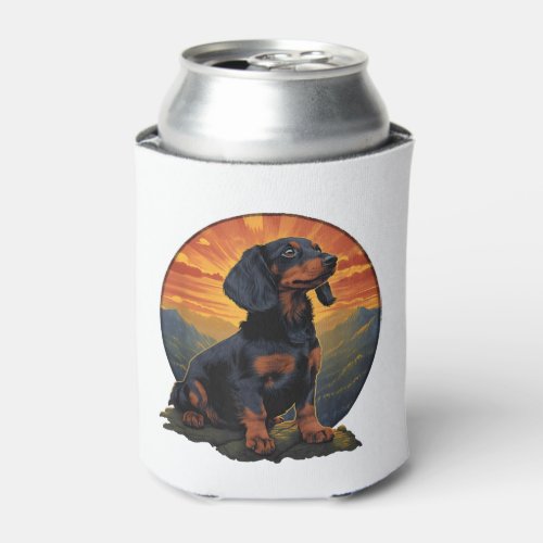Long Haired Dachshund pet lover retro vintage Can Cooler