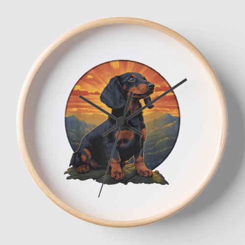 Long Haired Dachshund pet lover retro vintage Clock