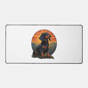 Long Haired Dachshund pet lover retro vintage Desk Mat