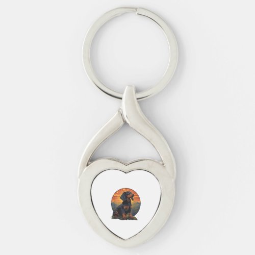 Long Haired Dachshund pet lover retro vintage Keychain