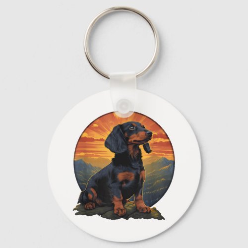 Long Haired Dachshund pet lover retro vintage Keychain