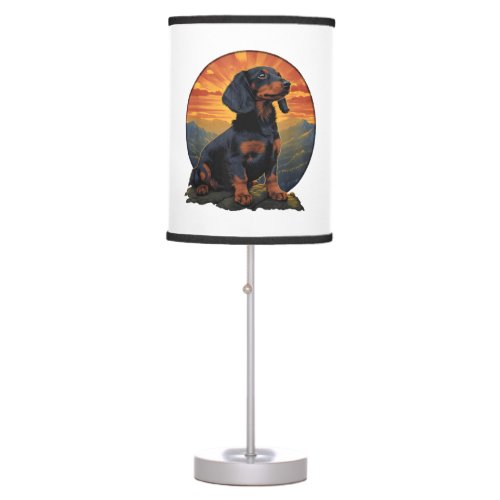 Long Haired Dachshund pet lover retro vintage Table Lamp