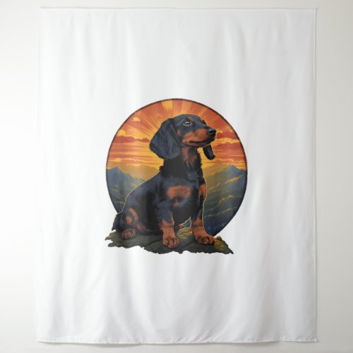 Long Haired Dachshund pet lover retro vintage Tapestry