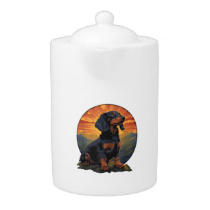 Long Haired Dachshund pet lover retro vintage Teapot
