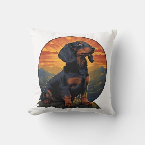 Long Haired Dachshund pet lover retro vintage Throw Pillow