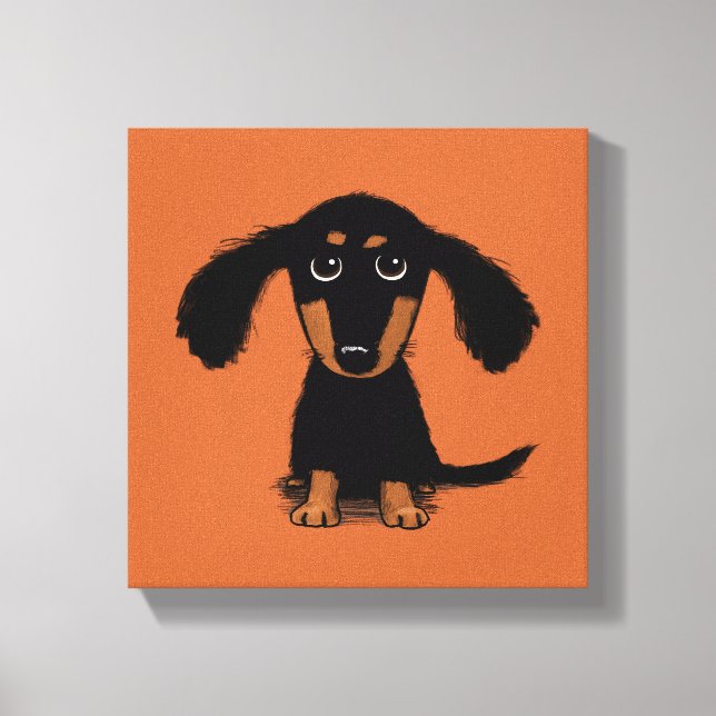 Long Haired Dachshund Puppy Canvas Print (Front)