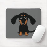 Long Haired Dachshund Puppy Cute Dog Cartoon Mouse Pad<br><div class="desc">Cute Longhaired Black and Tan Dachshund Cartoon Dog with Long Fuzzy Ears and Eyes Looking Up. An adorable Doxie puppy dog looking very sweet and maybe a little bit guilty. A fun mousepad to keep you company during long work hours at the computer. This original wiener dog mousepad makes a...</div>