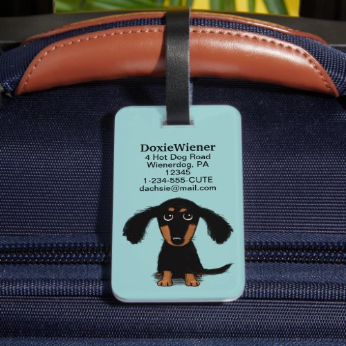 Long Haired Dachshund Puppy Luggage Tag