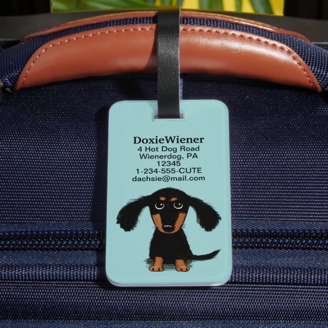 Long Haired Dachshund Puppy Luggage Tag (Back Insitu 4)
