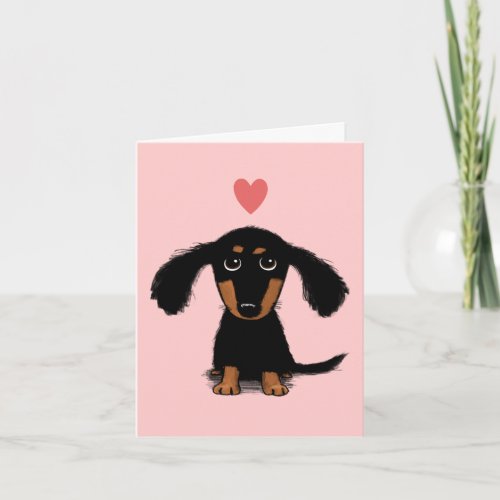 Long Haired Dachshund Puppy Valentines Day Love Holiday Card