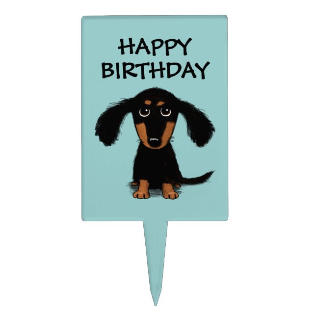 Long Haired Dachshund Puppy with Text Cake Topper (Front)