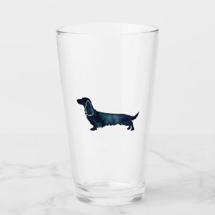 Long Haired Dachshund Silhouette Black Watercolor Glass