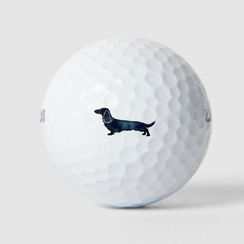 Long Haired Dachshund Silhouette Black Watercolor Golf Balls