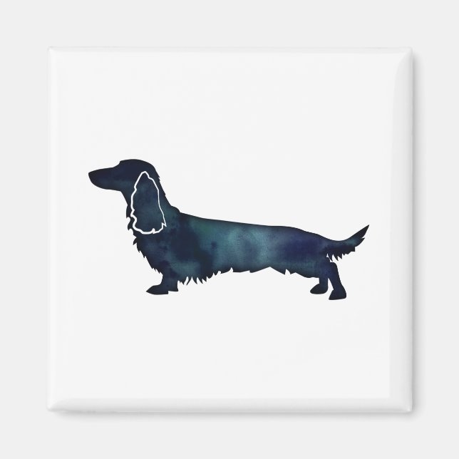 Long Haired Dachshund Silhouette Black Watercolor Magnet (Front)