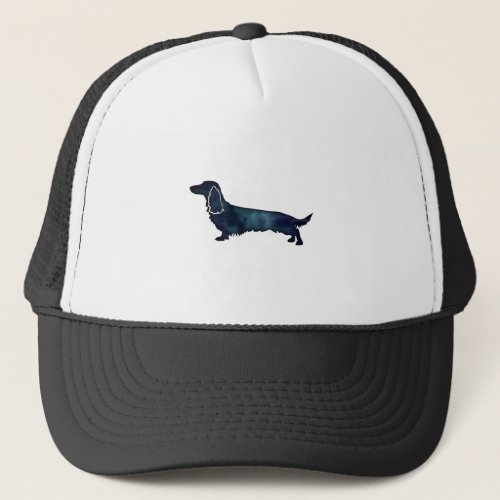 Long Haired Dachshund Silhouette Black Watercolor Trucker Hat