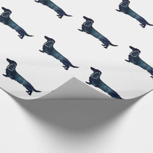 Long Haired Dachshund Silhouette Black Watercolor Wrapping Paper