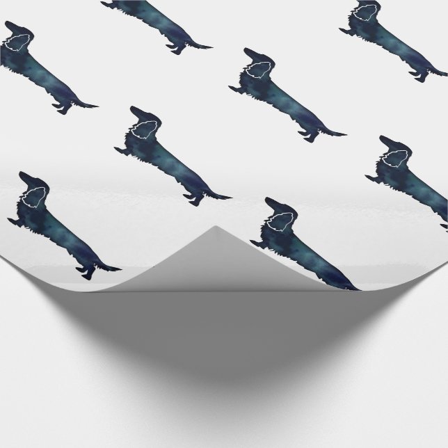 Long Haired Dachshund Silhouette Black Watercolor Wrapping Paper (Corner)