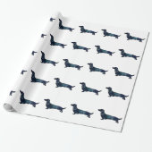 Long Haired Dachshund Silhouette Black Watercolor Wrapping Paper (Unrolled)