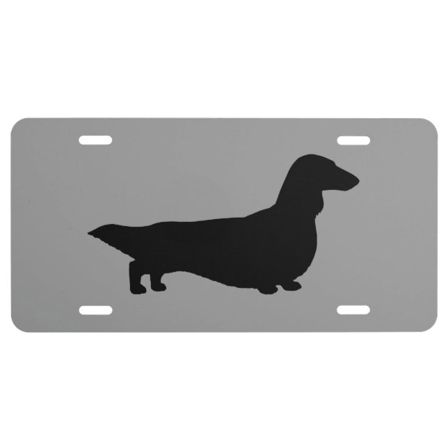 Long Haired Dachshund Silhouette License Plate (Front)