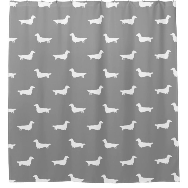 Long Haired Dachshund Silhouettes Pattern Grey Shower Curtain (Front)