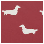 Long Haired Dachshund Silhouettes Red and White Fabric
