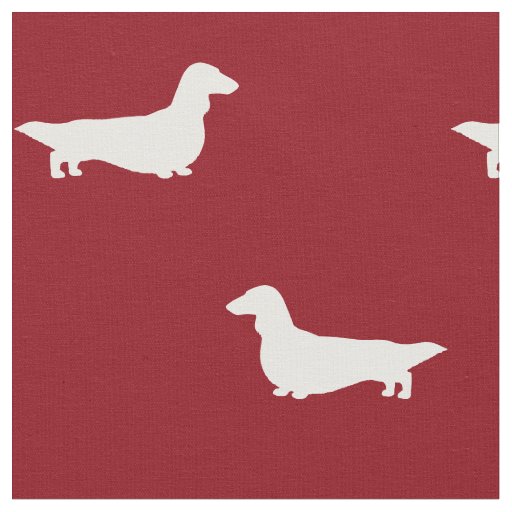 Long Haired Dachshund Silhouettes Red and White Fabric