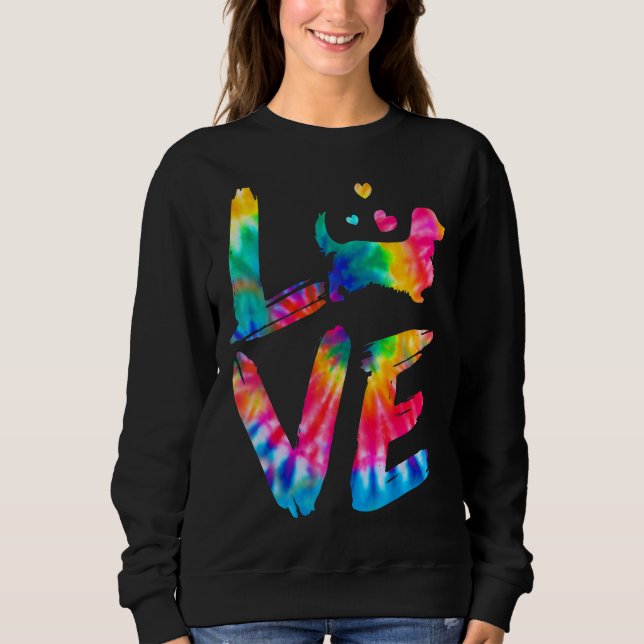 Long Haired Dachshund Tie Dye Love Dog Mom Dad Sweatshirt (Front)