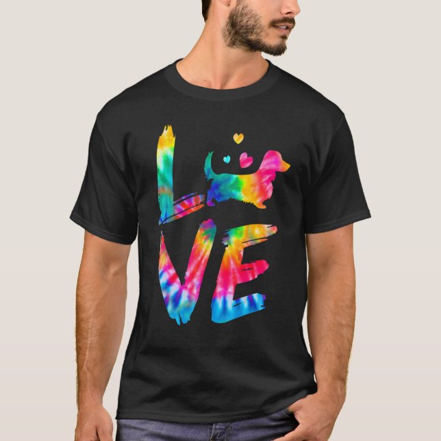 Long Haired Dachshund Tie Dye Love Dog Mom Dad T-Shirt (Front)