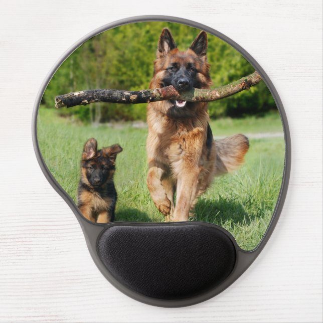 Long Haired Fluffy German Shepherd Dog and Puppy Gel Mouse Pad (Front)