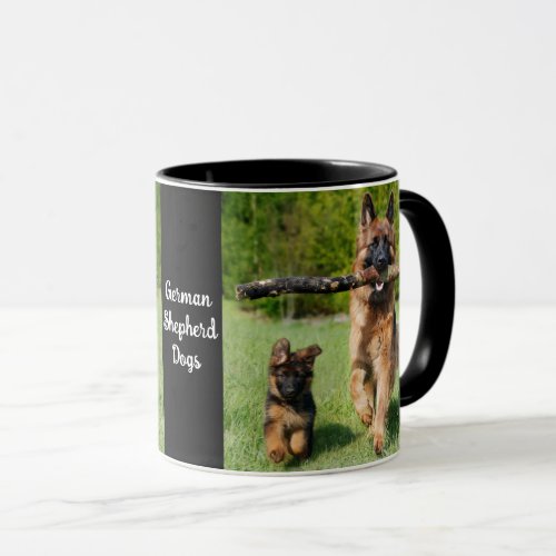 Long Haired Fluffy German Shepherd Dog and Puppy Mug