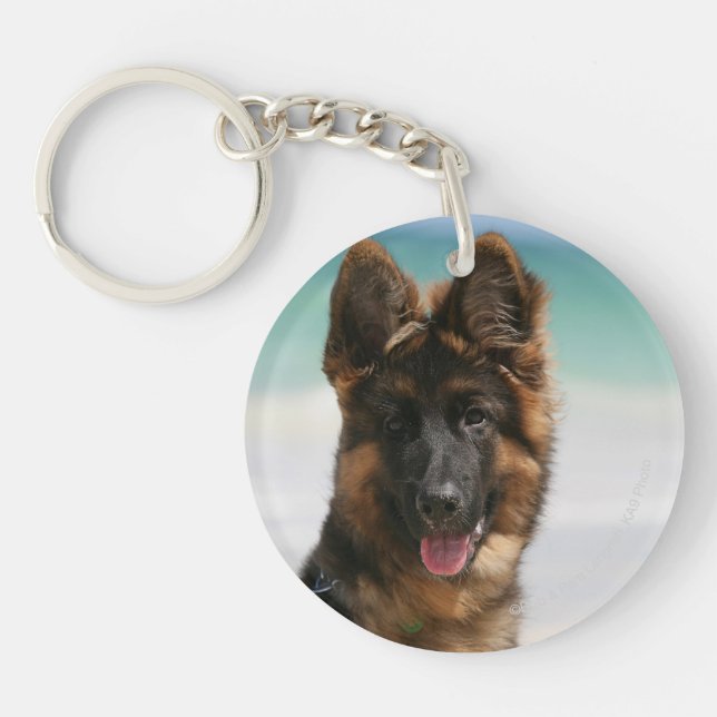 Long Haired German Shepherd Beach Keychain (Front)