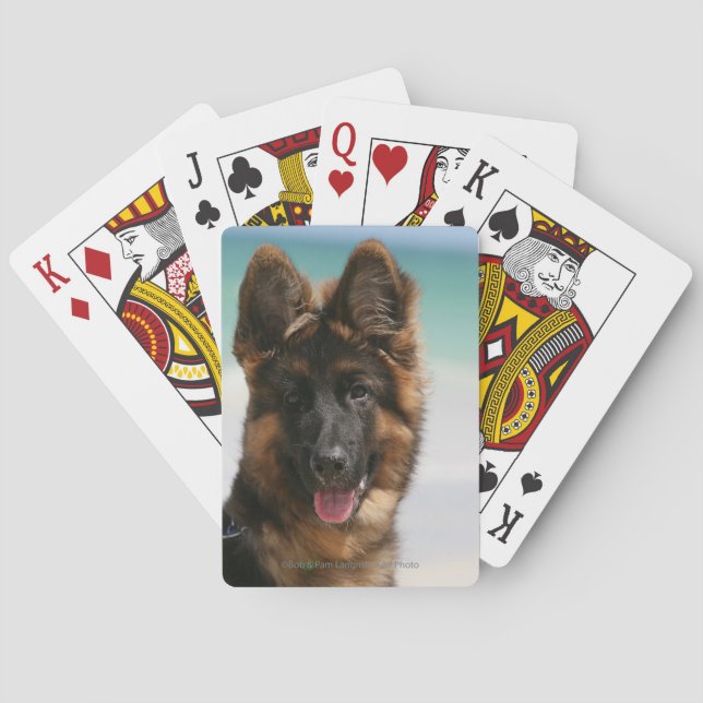 Long Haired German Shepherd Beach Poker Cards (Back)